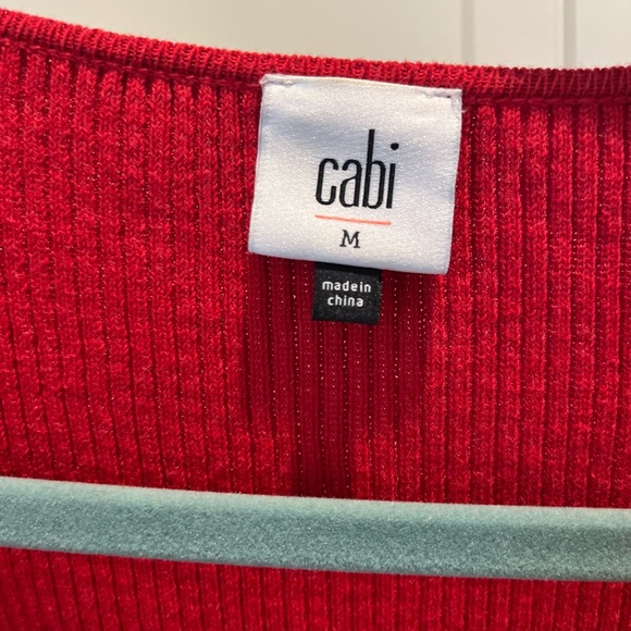 CAbi red puffed sleeve belted cardigan. Size MEDIUM - Picture 3 of 6